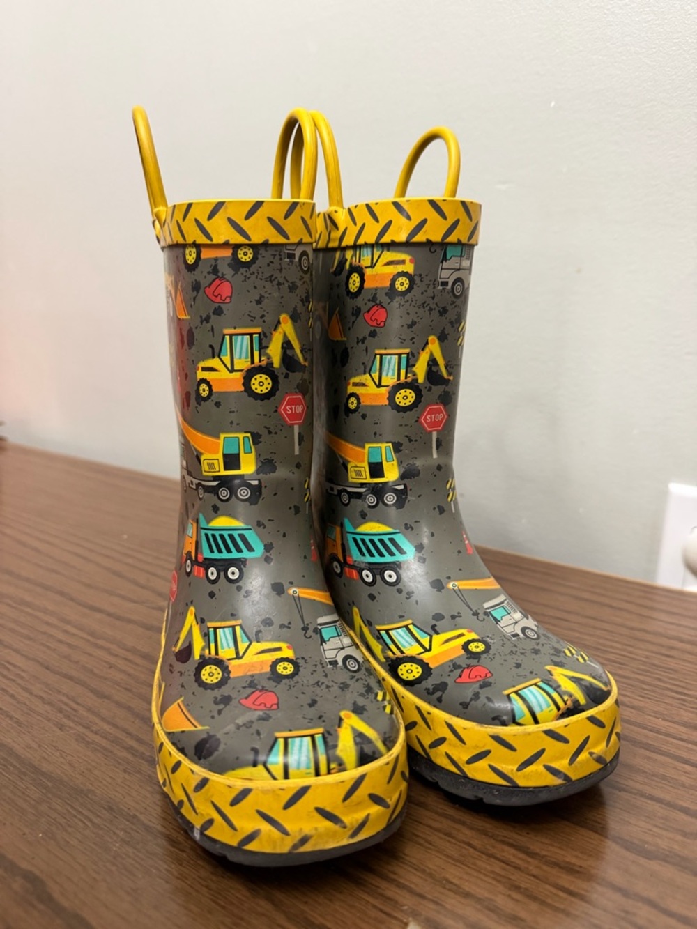 George Grey Kids Rain Boots with Yellow Construction Print